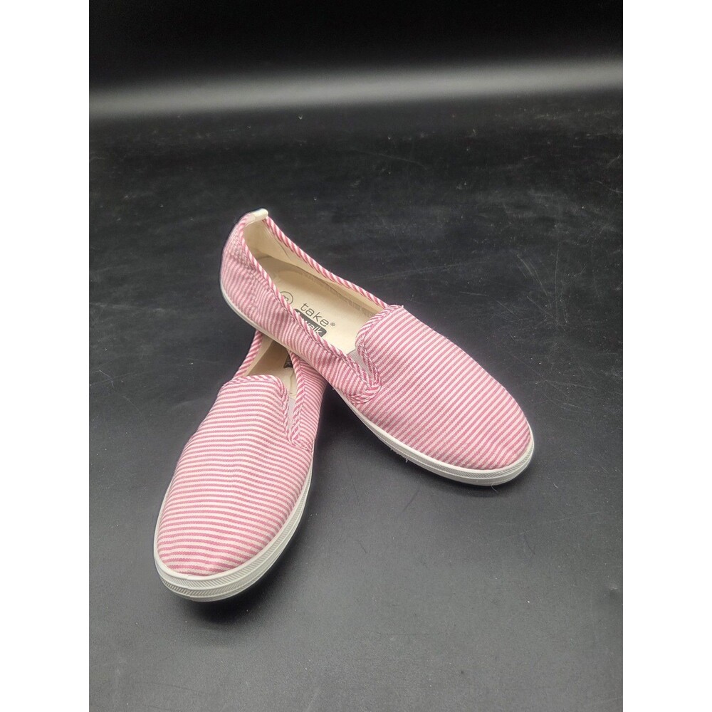Take A Walk Fabric Slip On Sneakers Size 8 Pink White Stripe Shoes